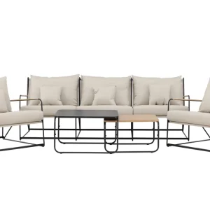Lägg i varukorgen Palazzo soffgrupp - Svart med beige dyna 3-sitssoffa, 2 fåtöljer & bord 60x60/70x70 cm från Venture Design- Bra Möbler