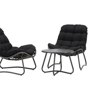 Cala cafégrupp - Svart med grå dyna 2 fåtöljer & bord 58 cm från Venture Design- Bra Möbler Rea