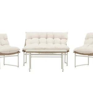Begränsat erbjudande Tina soffgrupp - Beige/natur med beige dyna 2-sitssoffa, 2 fåtöljer & bord 95 x 50 cm från Venture Design- Bra Möbler