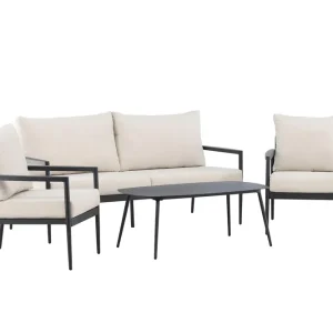 I lager Taormina soffgrupp - Svart 2,5-sitssoffa, 2 fåtöljer & bord 109 x 59 cm från Venture Design- Bra Möbler