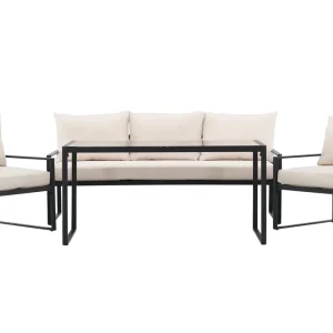 Catania soffgrupp - Svart 3-sitssoffa, 2 fåtöljer & bord 135 x 70 cm från Venture Design- Bra Möbler Sista chansen