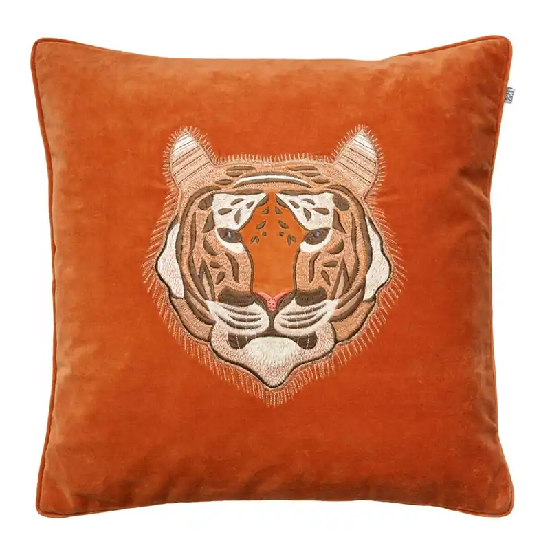 Erbjudandepris Embroidered Tiger Velvet Kuddfodral 50x50 cm Orange