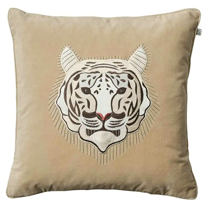 Billig Embroidered White Tiger Kuddfodral 50x50 cm, Beige