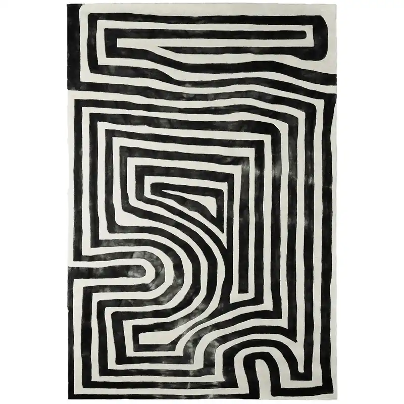 Psychedelic Labyrinth Rug Charcoal Endast idag