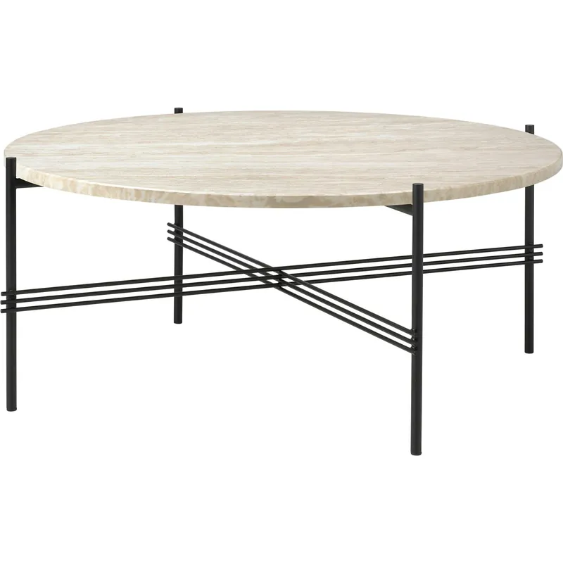 Reapris TS Outdoor Soffbord Ø80x35 cm, Svart/Vit Travertin