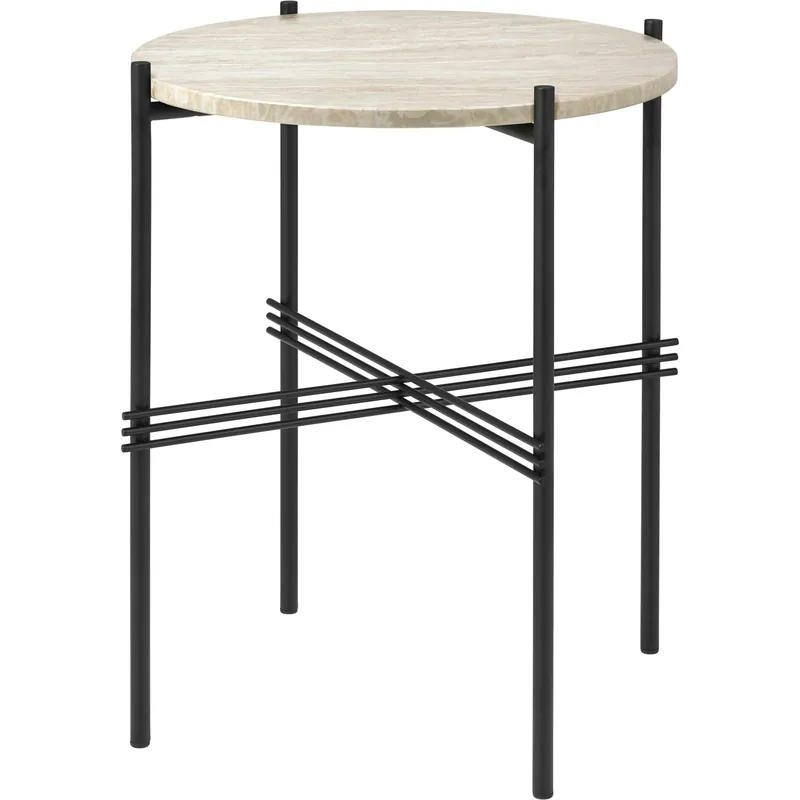 TS Outdoor Sidobord Ø40x51 cm, Svart/Vit Travertin Lågt pris