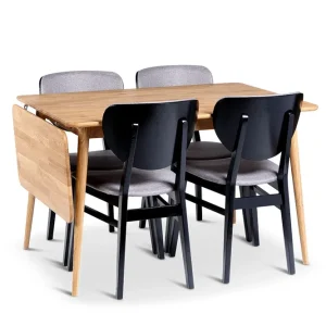 Alborg Förlängningsbar Matgrupp 120-160 cm med 4 Borgholm Stolar i massivt trä - Möbler Kundfavorit