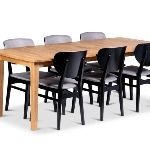 Visby Förlängningsbar Matgrupp 160-210 cm Ovalt med 6 Borgholm Stolar i massivt trä - Möbler risnedsättning