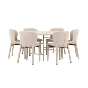 Begränsat antal Matgrupp Copenhagen Runt 140 cm med 6st Astoria Stolar Vit / Beige, Beige - Möbler