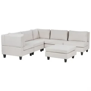 5-sits Hörnsoffa med fotpall Unstad Beige/svart, Högervänd, Polyester - Möbler Lågt pris