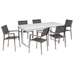 Trygg betalning Matsalsset Valcanetto/Grosseto Vit/Grå/Silver, 6-Sits - Utemöbler