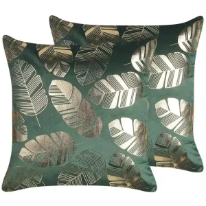 Trygg betalning Prydnadskuddar Sunflower set om 2 Grön/guld - Textilier & mattor