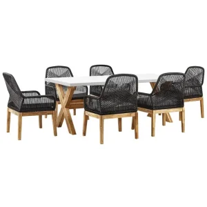 Trädgårdsmöbelset Olbia 6-sits Krämvit/svart/ljust trä - Utemöbler Fynd