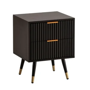 Trygg betalning Sängbord Wohnling Modern look med 2 lådor tillverkade av spånskiva med ek-effekt glansiga höjdpunkter - Möbler