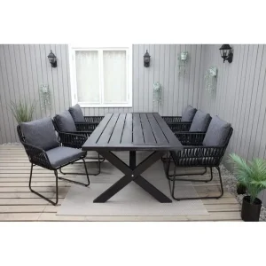 Utomhusmöbelgrupp 220 cm Bord & 6 Levanto grå stolar Svart - Utemöbler Fri frakt