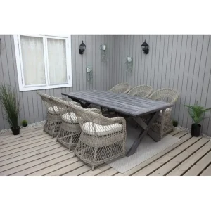 Utomhusmöbelgrupp 220 cm bord & 6 Merida naturell stolar Grå - Utemöbler Erbjudande