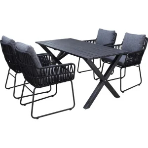 Utomhusmöbelgrupp 150 cm Bord & 4 Levanto grå stolar Svart - Utemöbler Handla nu