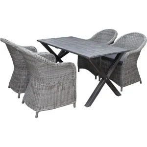 Utomhusmöbelgrupp 150 cm Bord & 4 Belize grå stolar Grå - Utemöbler Fri frakt