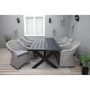 Utomhusmöbelgrupp 220 cm bord & 6 Belize grå stolar Svart - Utemöbler Reapris